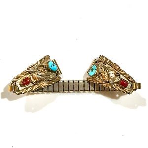 👑🦋🥀 Signed - Billy Slim, Navajo. Vintage 12KT GF Sterling Turquoise Coral Watch